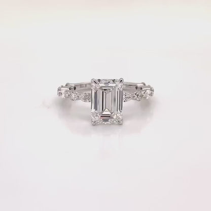 LIN 3 Carat Emerald Cut Lab Grown Diamond Engagement Ring IGI Certified