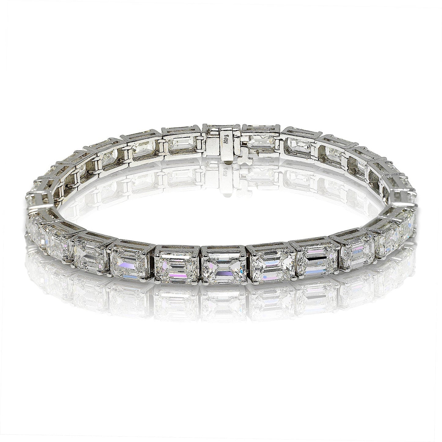 Diamond Bracelet Emerald Cut 26 Carat Inline Tennis Bracelet in 14K White Gold Front View