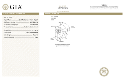 Fancy Purplish Pink Argyle Diamond Oval Shaped 0.29 Carat GIA Full Report View