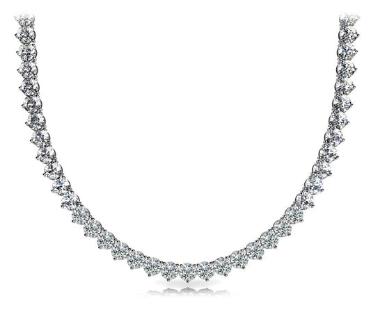 Diamond Tennis Necklace 19 Carat 3 Prong Set 16 Pt in Platinum Front View