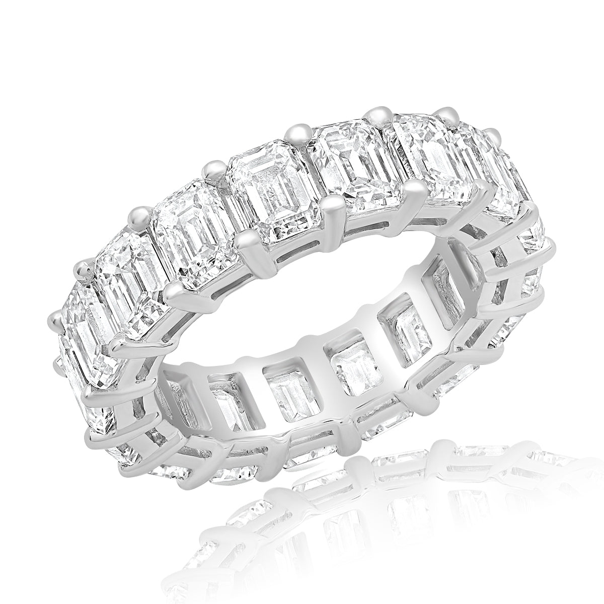 3-4 Carat Emerald Cut Diamond Eternity Band Lab Grown in Platinum 15 pointer Side View