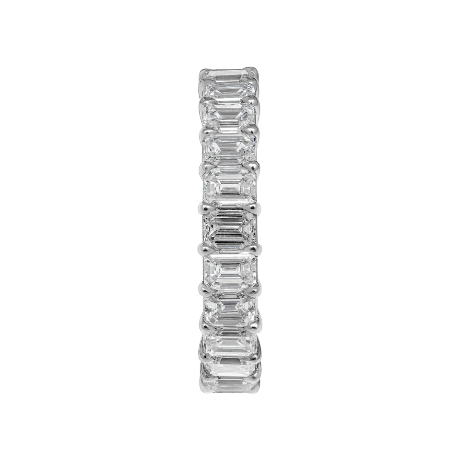  3 Carat Emerald Diamond Eternity Band in Platinum 15 pointer Profile View