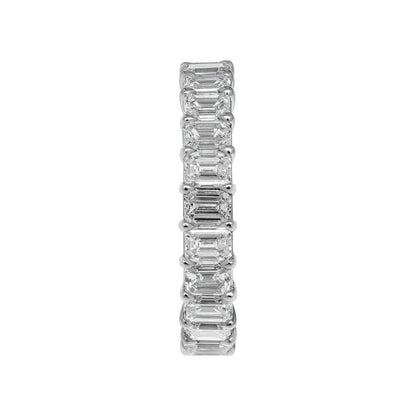  3 Carat Emerald Diamond Eternity Band in Platinum 15 pointer Profile View