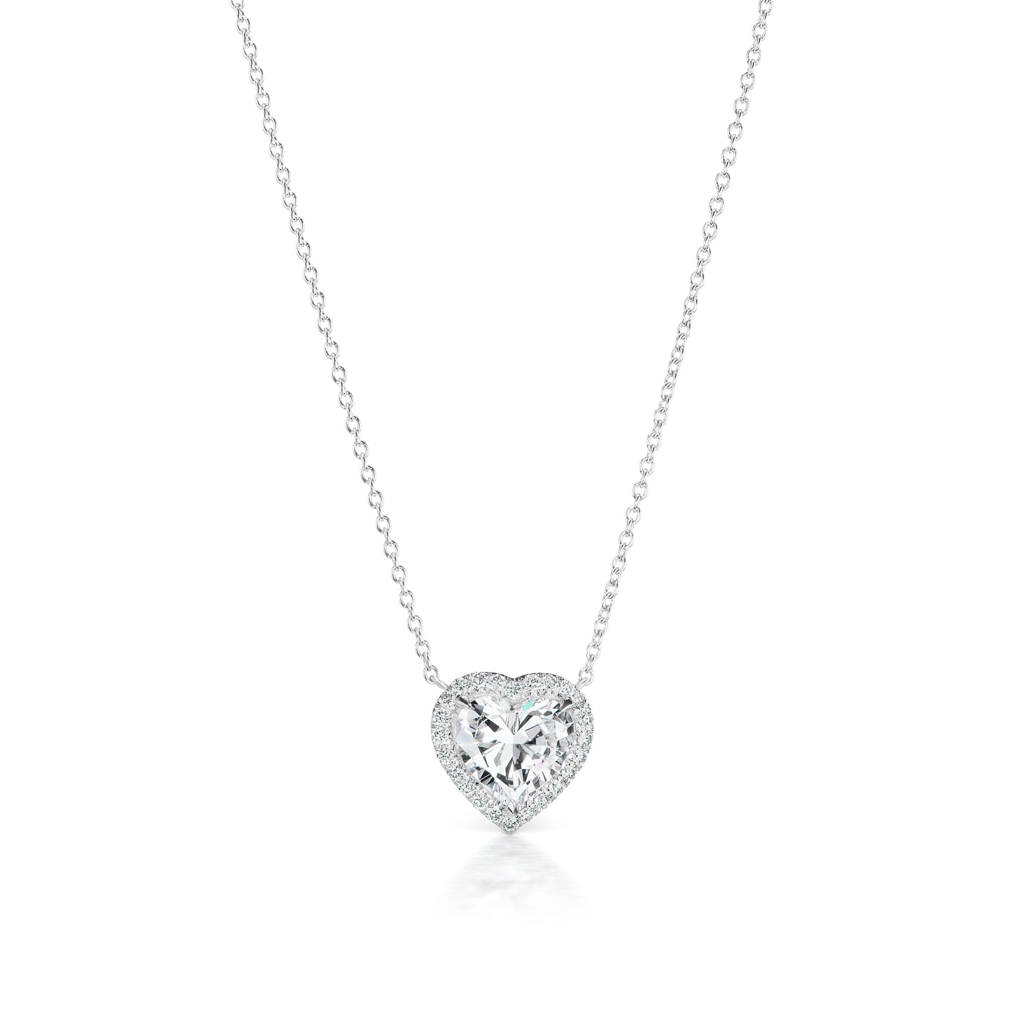 Diamond Pendant Heart Shaped 3 Carat Halo Pendant  in Platinum Front View