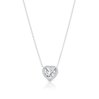 Diamond Pendant Heart Shaped 3 Carat Halo Pendant  in Platinum Front View