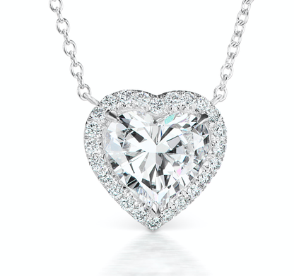 Diamond Pendant Heart Shaped 3 Carat Halo Pendant  in Platinum Front View