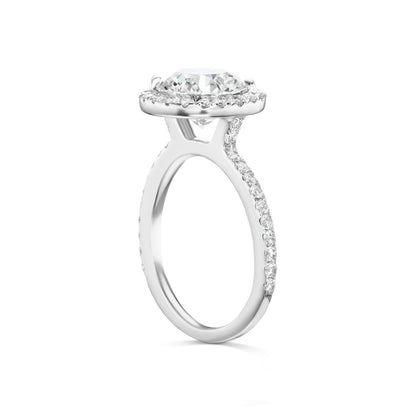 Diamond Ring Round Cut 3 Carat Halo Ring in 18K White Gold Side View