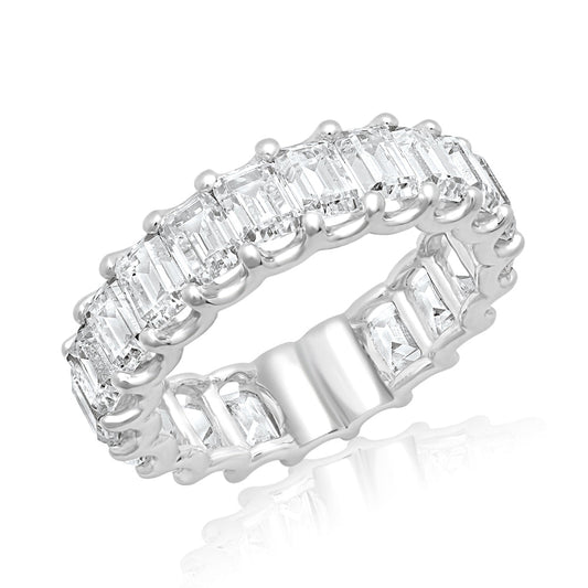 FAY Emerald Cut Earth Mined Diamond Eternity Band U-Shaped Shared Prong in 18k Gold