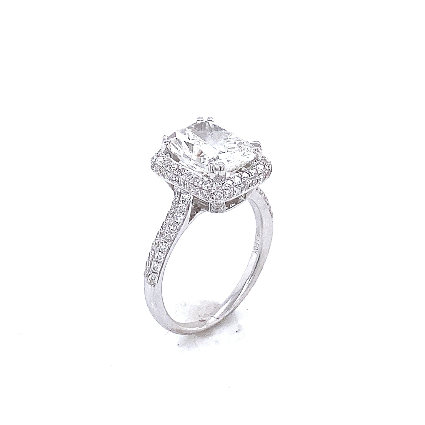 3 Carat Lab Grown Cushion Cut Diamond Engagement Ring Halo Side View