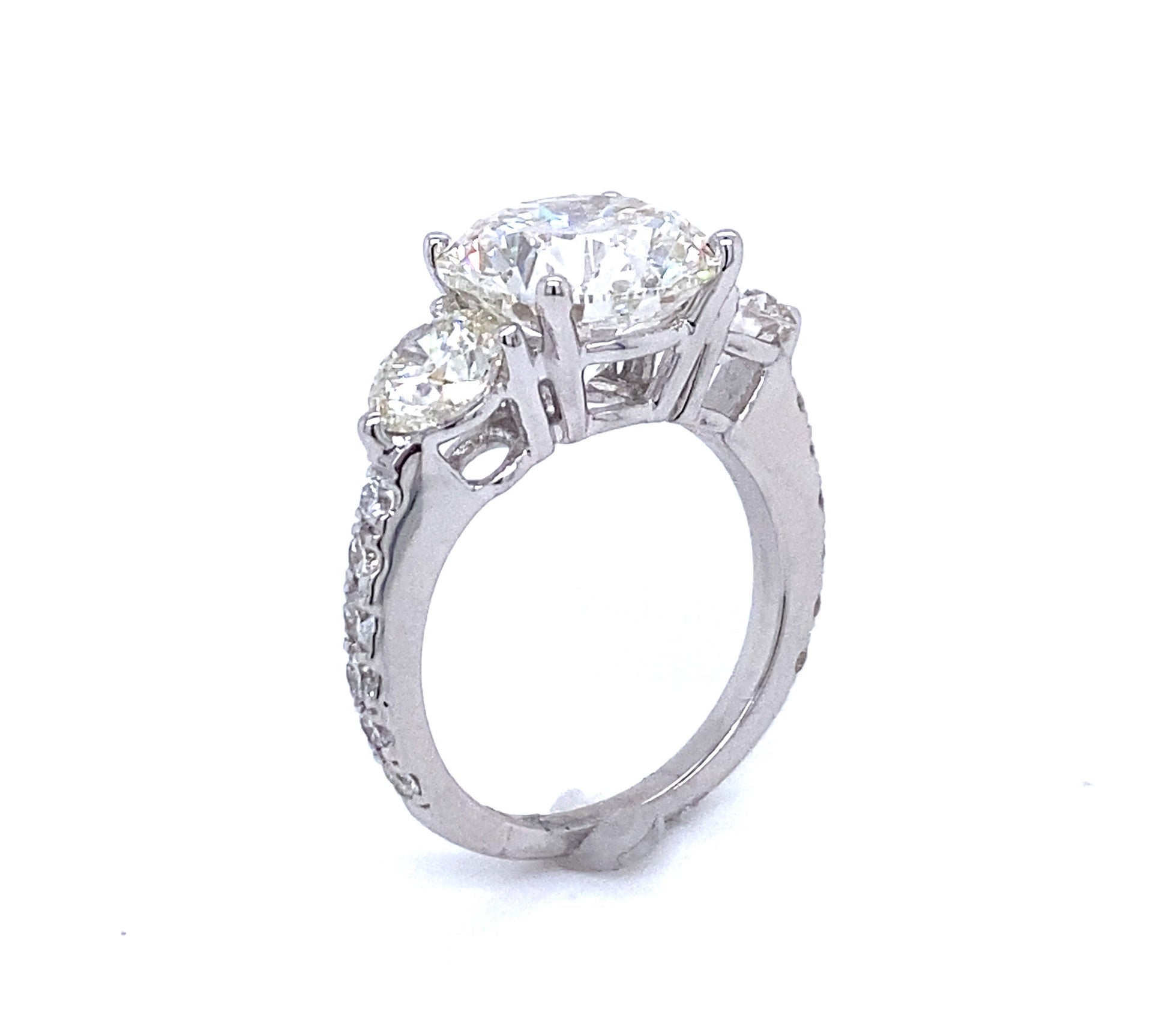 6 Carat Lab Grown Diamond Engagement Ring. Three Stones.  IGI Certified Side View