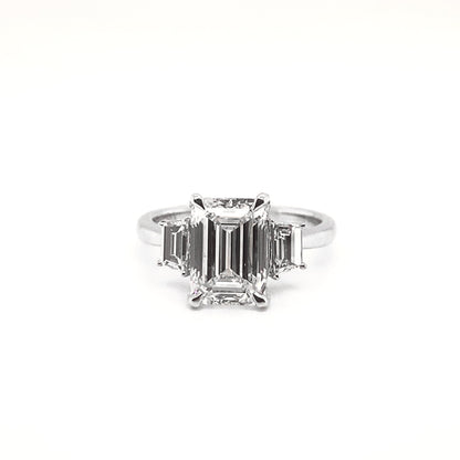 LADY 3 Carat Emerald Cut Lab Grown Diamond Engagement Ring Three Stone  IGI Certified