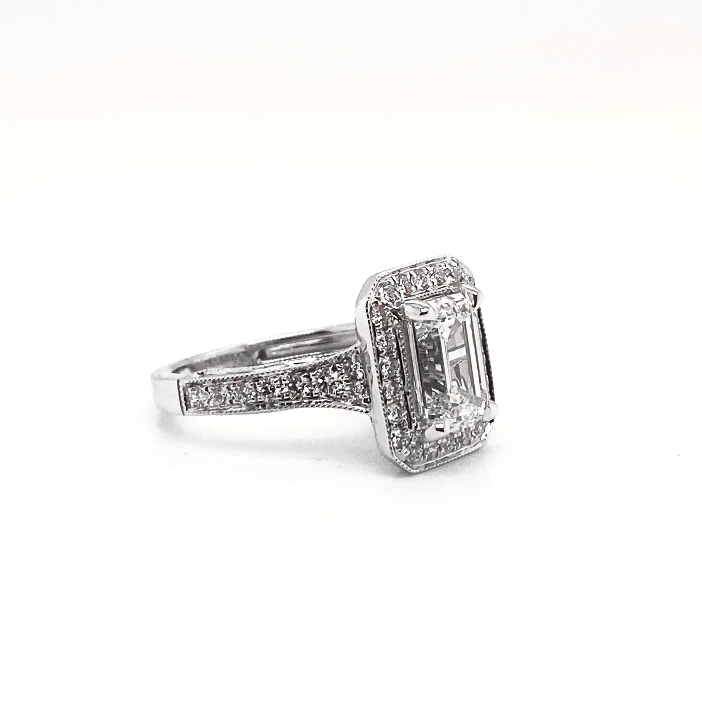 LADIS 4 Carat Emerald Cut Lab Grown Diamond Engagement Vintage Halo Ring IGI Certified