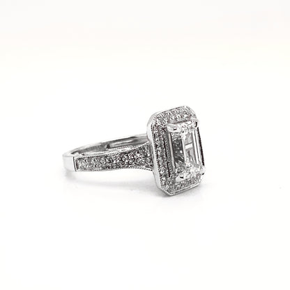 LADIS 4 Carat Emerald Cut Lab Grown Diamond Engagement Vintage Halo Ring IGI Certified