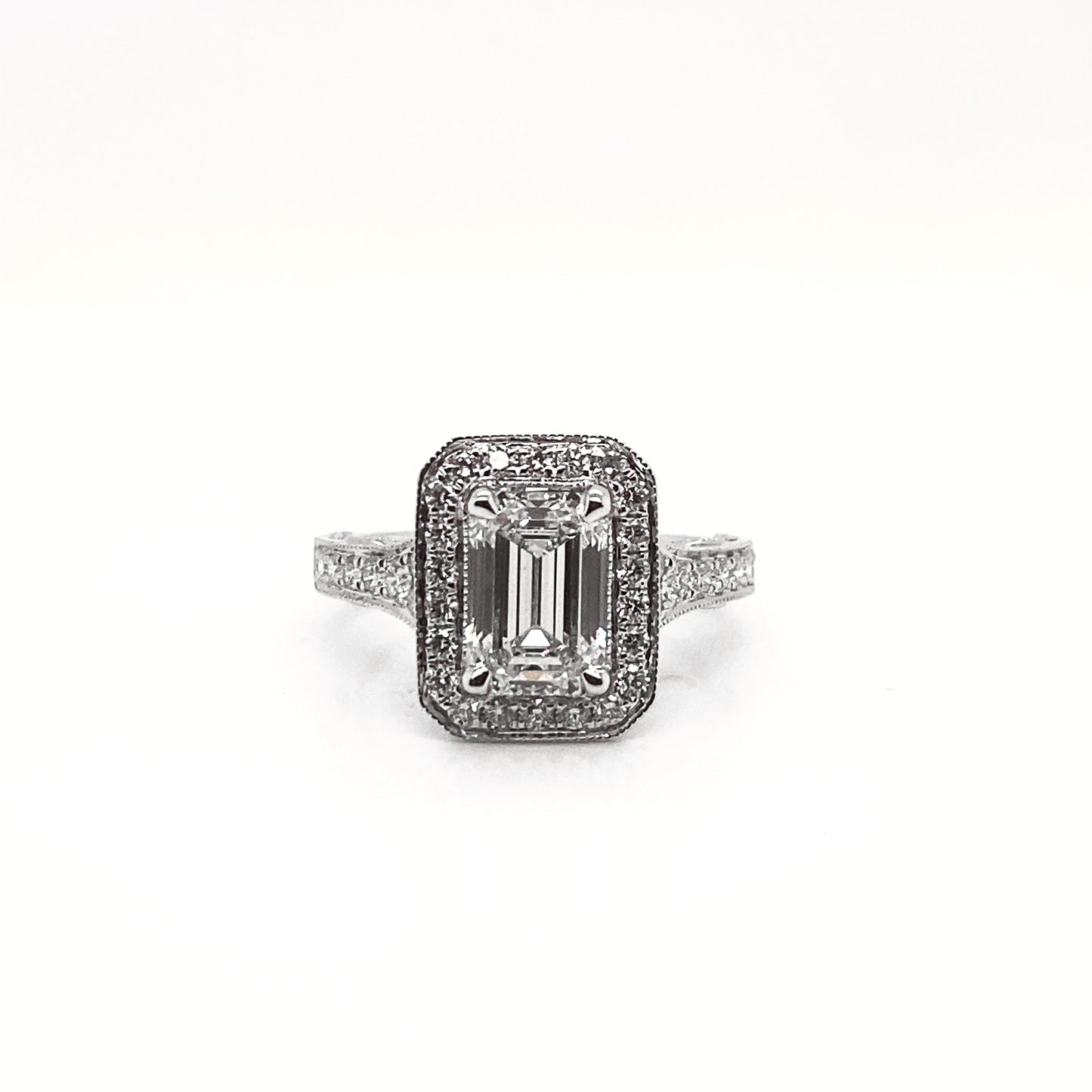 LADIS 4 Carat Emerald Cut Lab Grown Diamond Engagement Vintage Halo Ring IGI Certified