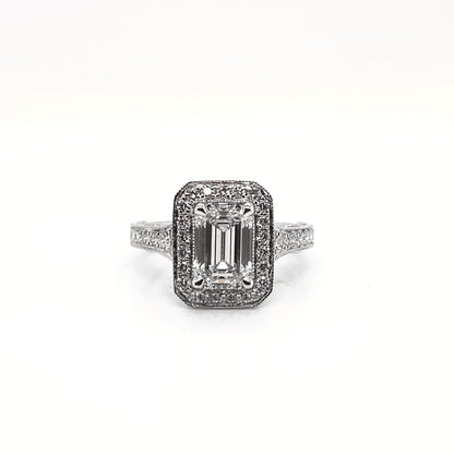 LADIS 4 Carat Emerald Cut Lab Grown Diamond Engagement Vintage Halo Ring IGI Certified