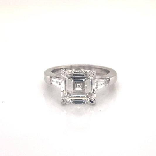 LEX 5 Carat Asscher Cut Lab Grown Diamond Engagement Three Stone Ring IGI Certified