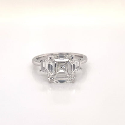 LOXO 5 Carat Asscher Cut Lab Grown Diamond Engagement Ring Three Stones IGI Certified