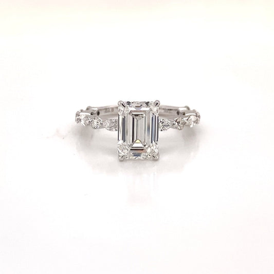 LIN 3 Carat Emerald Cut Lab Grown Diamond Engagement Ring IGI Certified