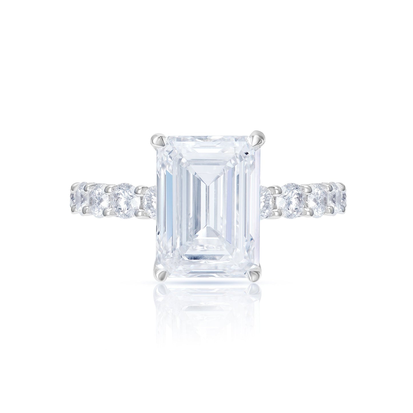 Lourie 8 Carat E VS2 Emerald Cut Lab Grown Lab Grown Diamond Engagement Ring in 18k White Gold Front View