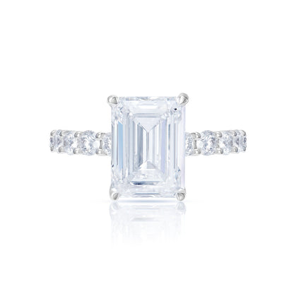 Lourie 8 Carat E VS2 Emerald Cut Lab Grown Lab Grown Diamond Engagement Ring in 18k White Gold Front View