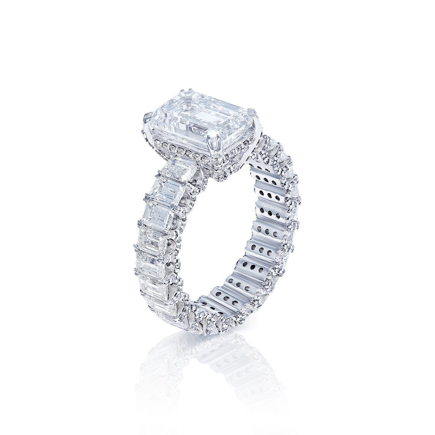 LUCIA 9 Carat Emerald Cut Lab Grown Diamond Engagement Ring. Emerald Cut Eternity Band.  IGI Certified