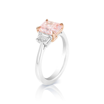 Alaia 3 Carats Cushion Cut Earth Mined Fancy Vivid Pink Diamond Engagement Ring in Platinum. Side View