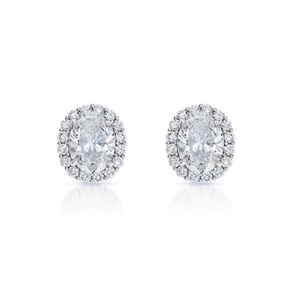 Lou 9 Carat Oval Cut SI1 Lab Grown Diamond Stud Earrings in 18k White Gold Front View