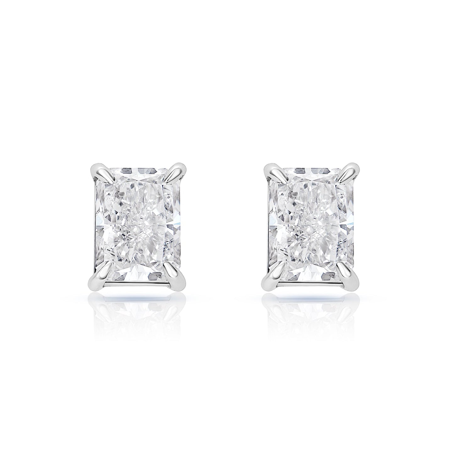 Lela 3 Carat Radiant Cut F - G VS1 - VS2 Lab Grown Diamond Stud Earrings in 14k White Gold Front View