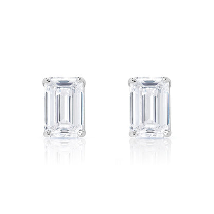 Lori 10 Carat Emerald Cut VS1 Lab Grown Diamond Stud Earrings in 14k White Gold  Front View