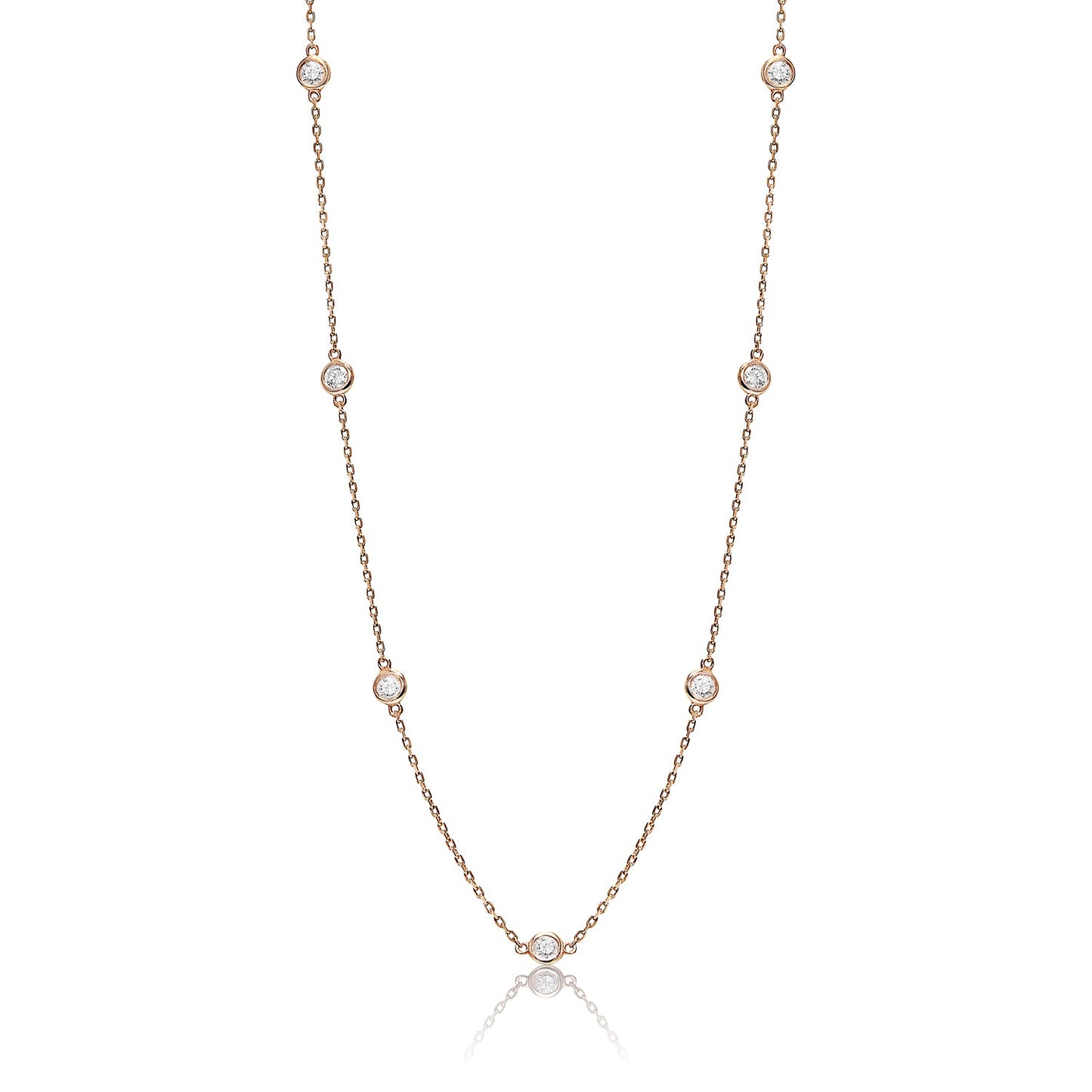 Bridget Station Necklace 15 pointers each Round Brilliant Cut Diamond Bezel Set in 14kt Rose Gold Full view