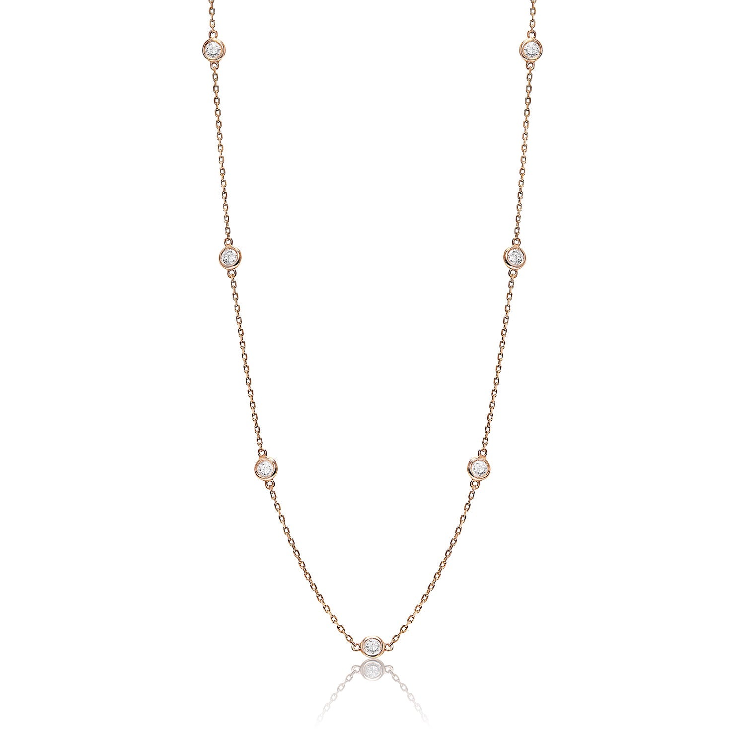 Bridget Station Necklace 15 pointers each Round Brilliant Cut Diamond Bezel Set in 14kt Rose Gold Full view