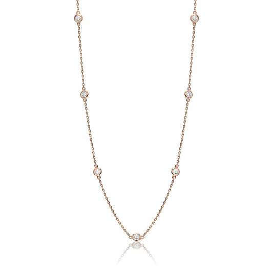 Bridget Station Necklace 15 pointers each Round Brilliant Cut Diamond Bezel Set in 14kt Rose Gold Full view