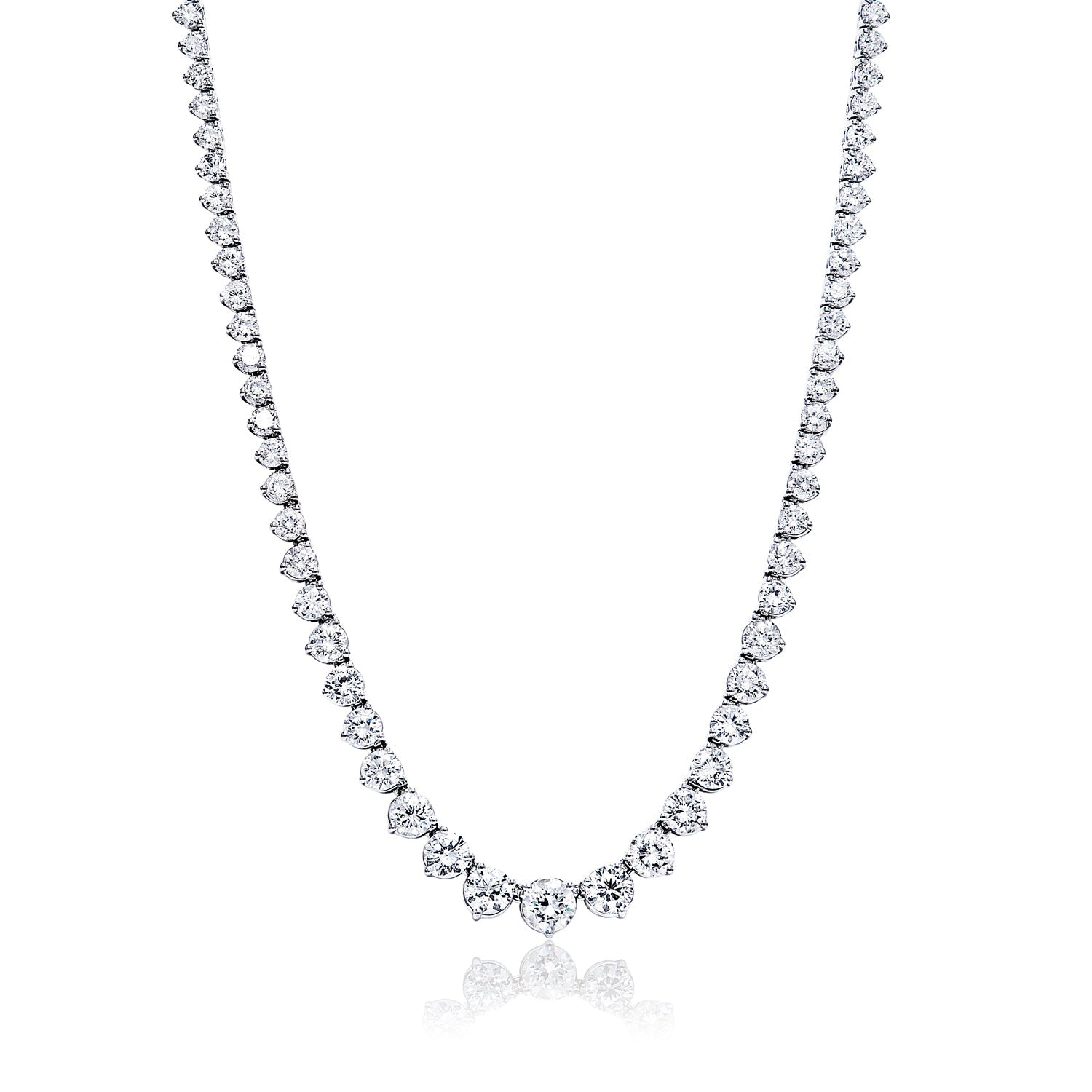 Edith 19 Carat Round Brilliant Diamond Tennis Riviera Necklace in 14 Karat White Gold For Ladies Full View