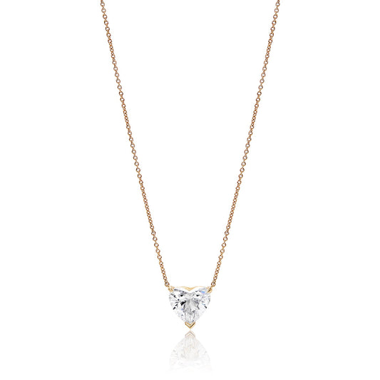 Angie 4 Carat Heart Shape SI2 Diamond Necklace in 18K Yellow Gold For Ladies. GIA Full View