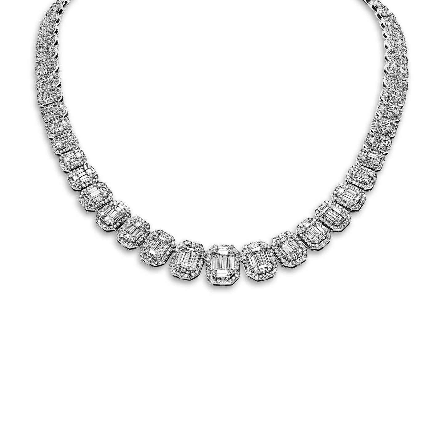 Halle 27 Carat Combine Mixed Shape Diamond Necklace in 14kt White Gold