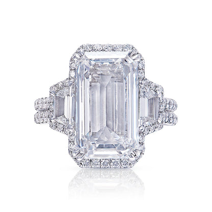 Norah 9 Carat Emerald Cut E VVS1 Diamond Engagement Ring in Platinum. GIA Front View