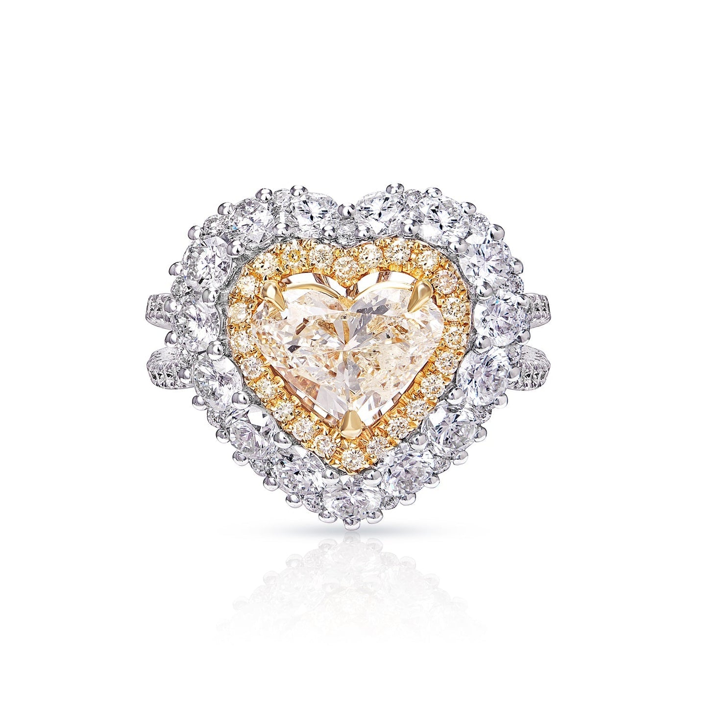 Bailey 3 Carat Heart Shape Earth Mined Diamond Engagement Ring Halo in 18k White Gold Front View