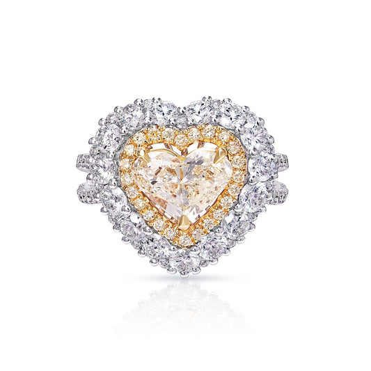 Bailey 3 Carat Heart Shape Earth Mined Diamond Engagement Ring Halo in 18k White Gold Front View