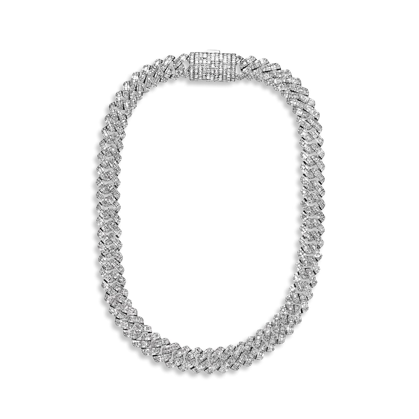 Gian 46 Carats Combine Mixed Shape Diamond Cuban Link Chain in White Gold for Men Full View