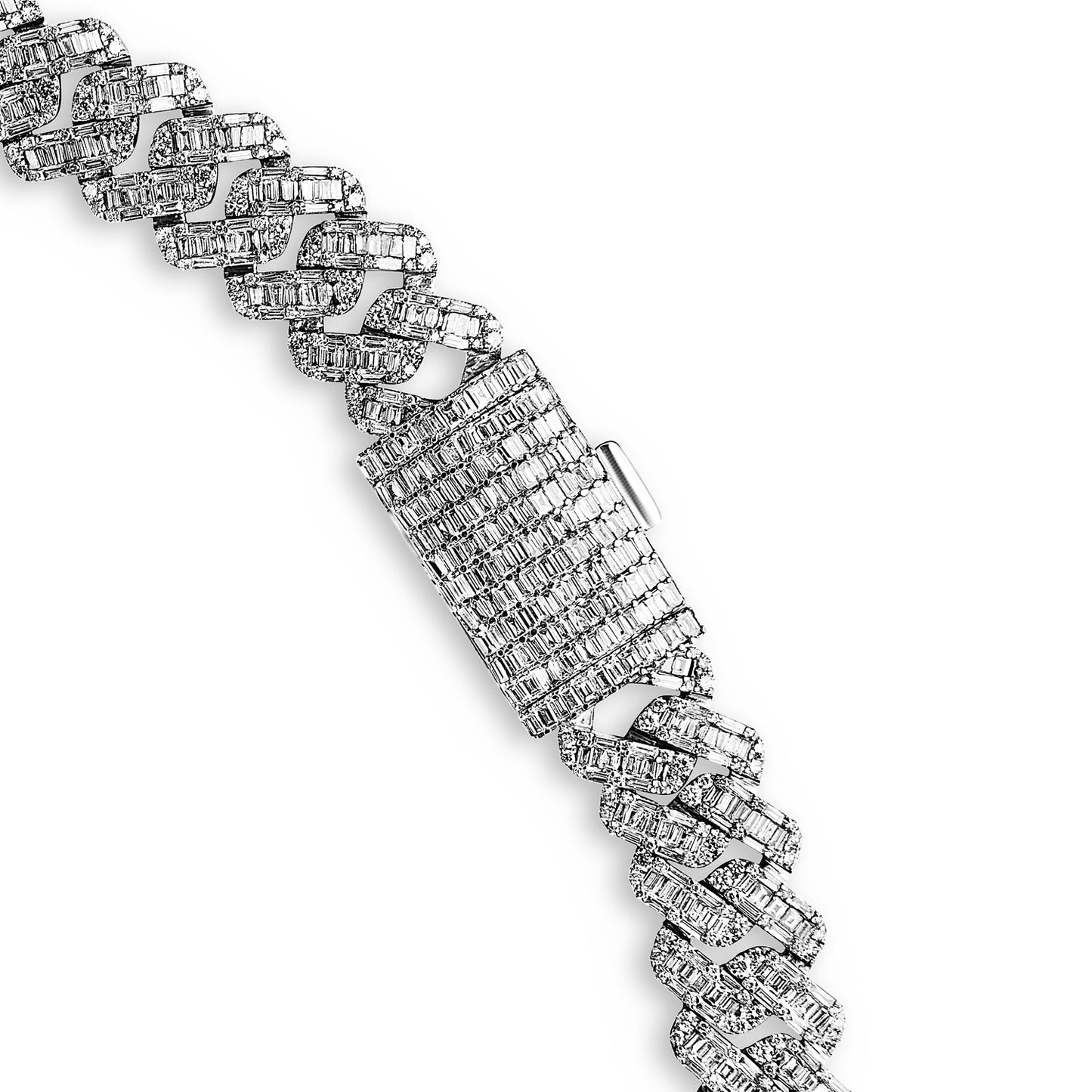 Gian 46 Carats Combine Mixed Shape Diamond Cuban Link Chain in White Gold for Men Close View