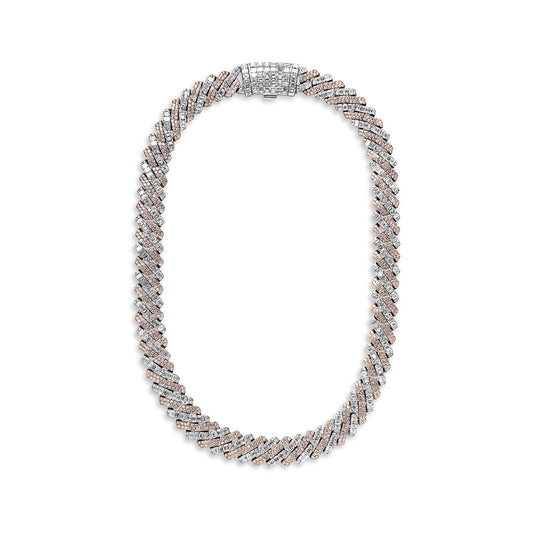 Daniel 64 Carats Combined Mixed Shape Diamond Cuban Link Chain in White & Rose Gold for Men Full View