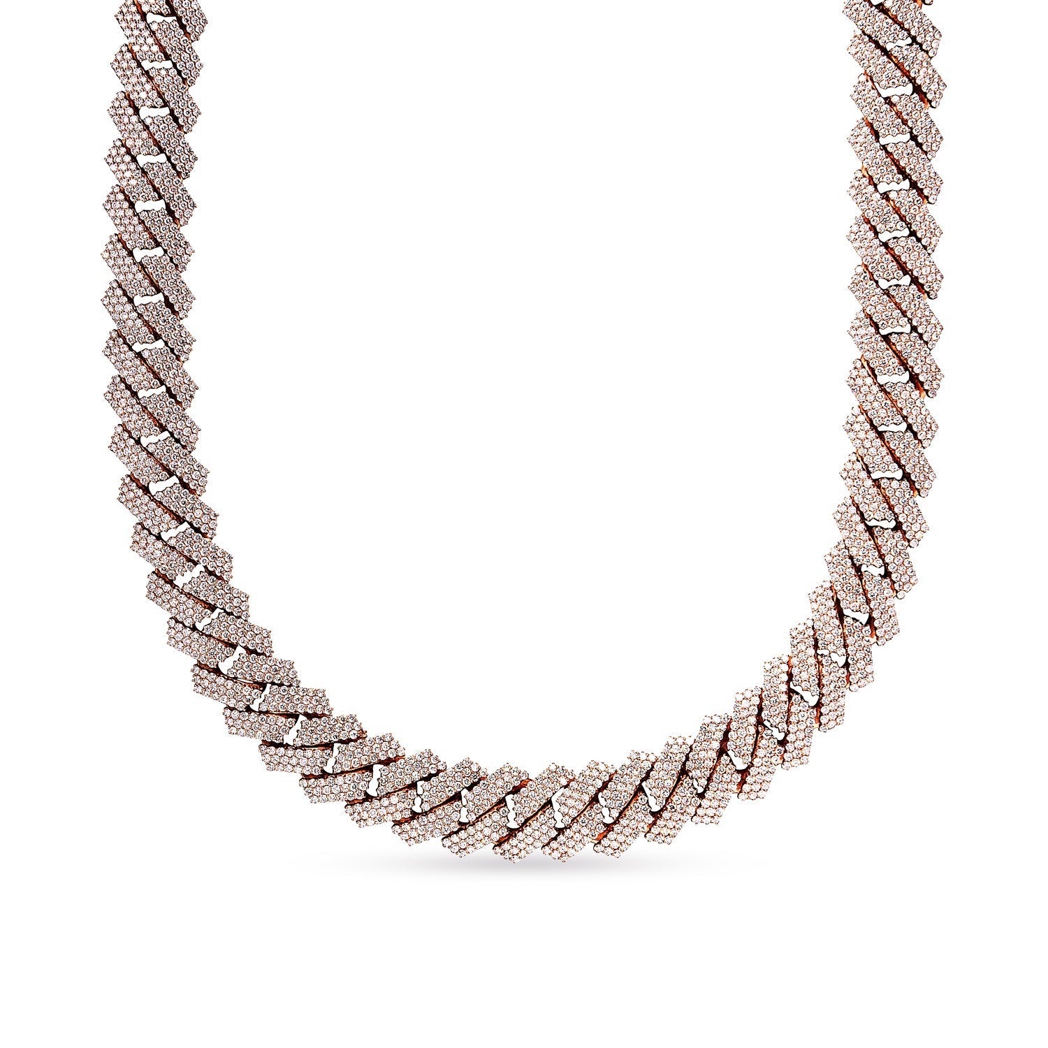 Mason 57 Carats Round Brilliant Diamond Cuban Link Chain in Rose Gold for Men