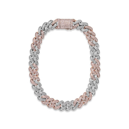 Logan 47 Carat Round Brilliant Diamond Cuban Link Chain in White and Rose Gold For Men Full View