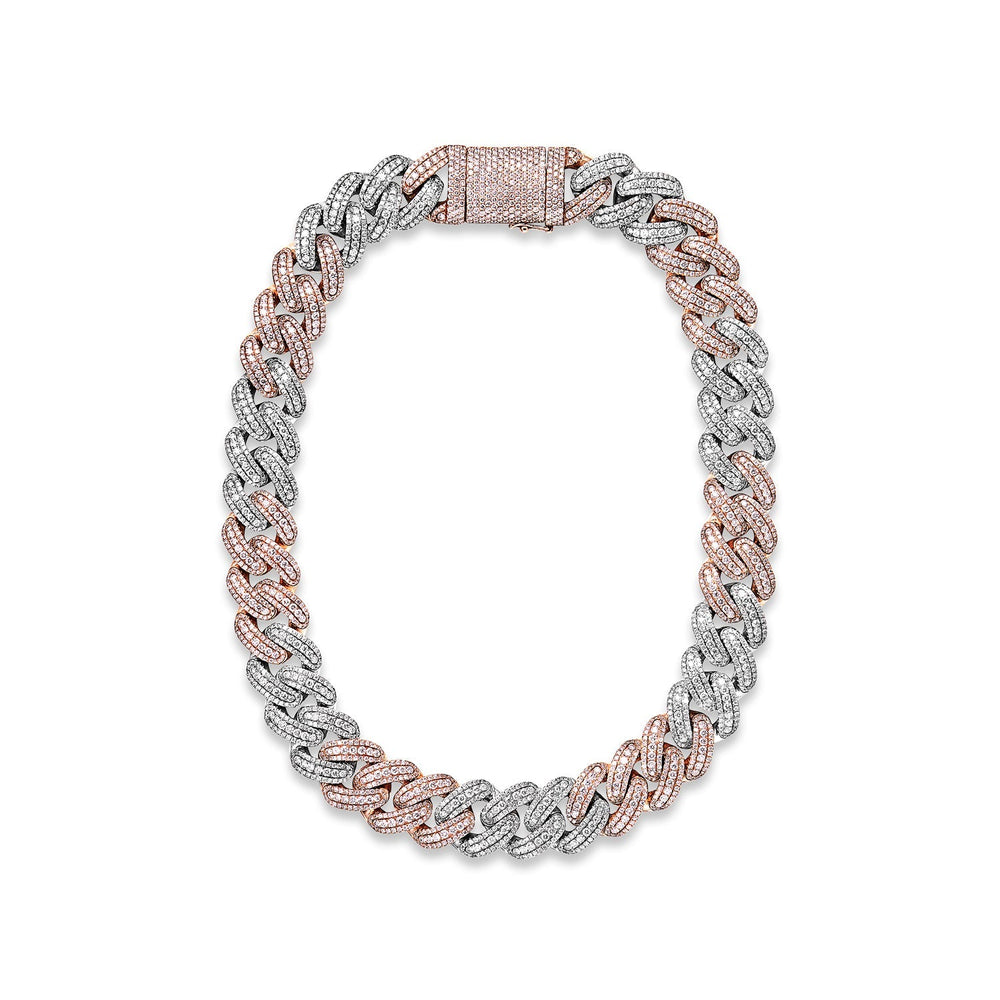 Logan 47 Carat Round Brilliant Diamond Cuban Link Chain in White and Rose Gold For Men Full View