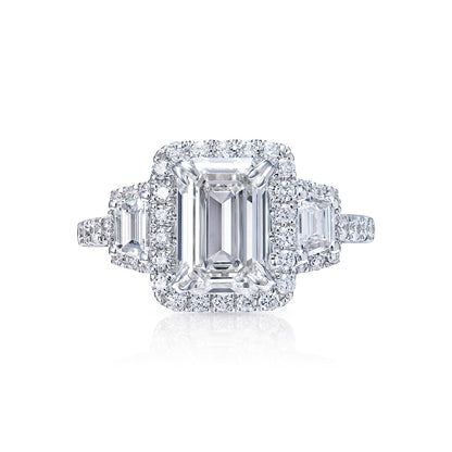 LYCHE 3 Carat Emerald Cut Lab Grown Diamond Engagement Vintage Halo Ring IGI Certified