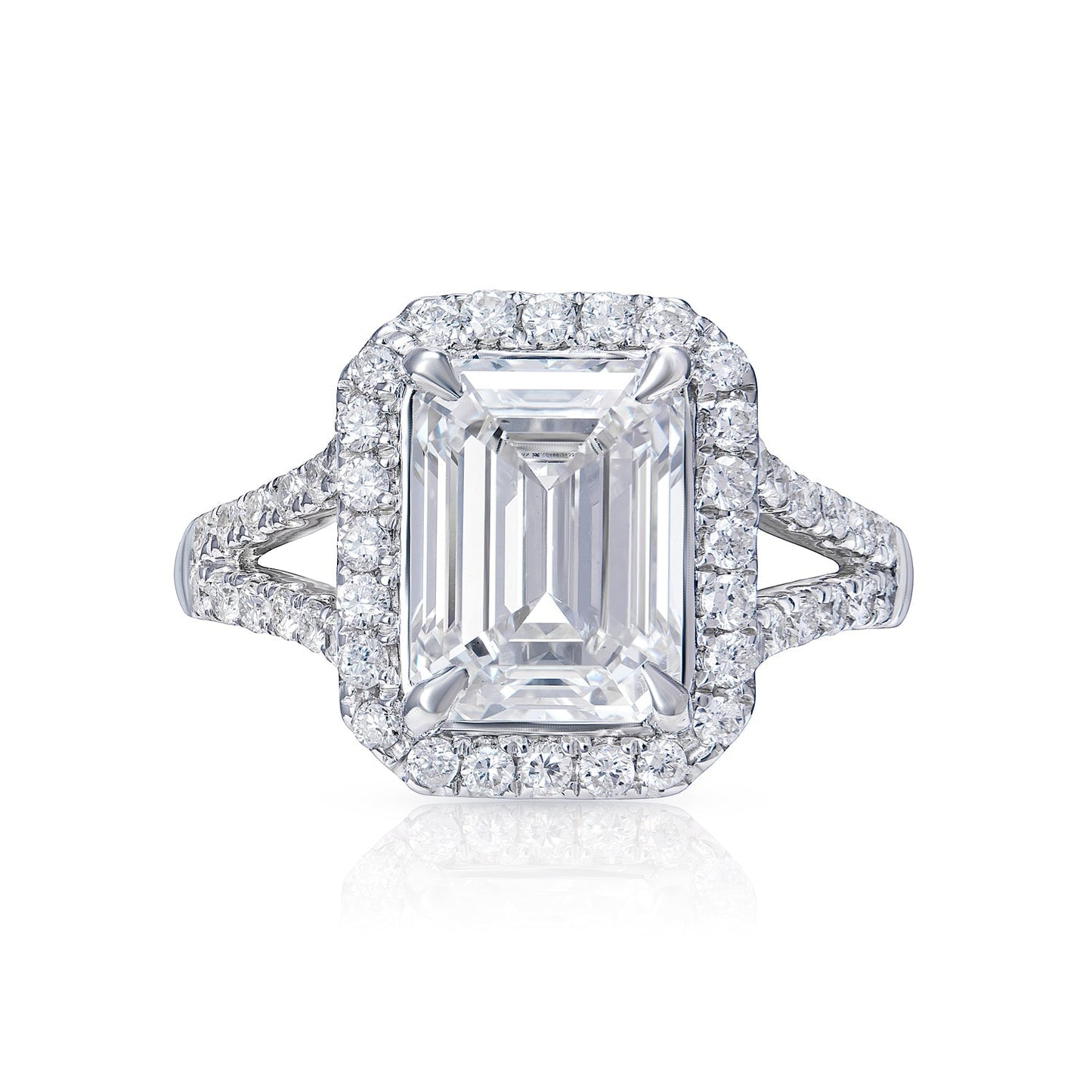 LEEIH 4 Carat Emerald Cut Lab Grown Diamond Engagement Ring Halo IGI Certified