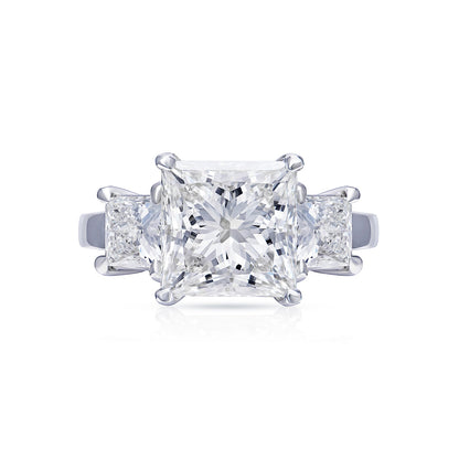 LUW 4 Carat Princess Cut Lab Grown Diamond Engagement Three-Stone Ring IGI Certified