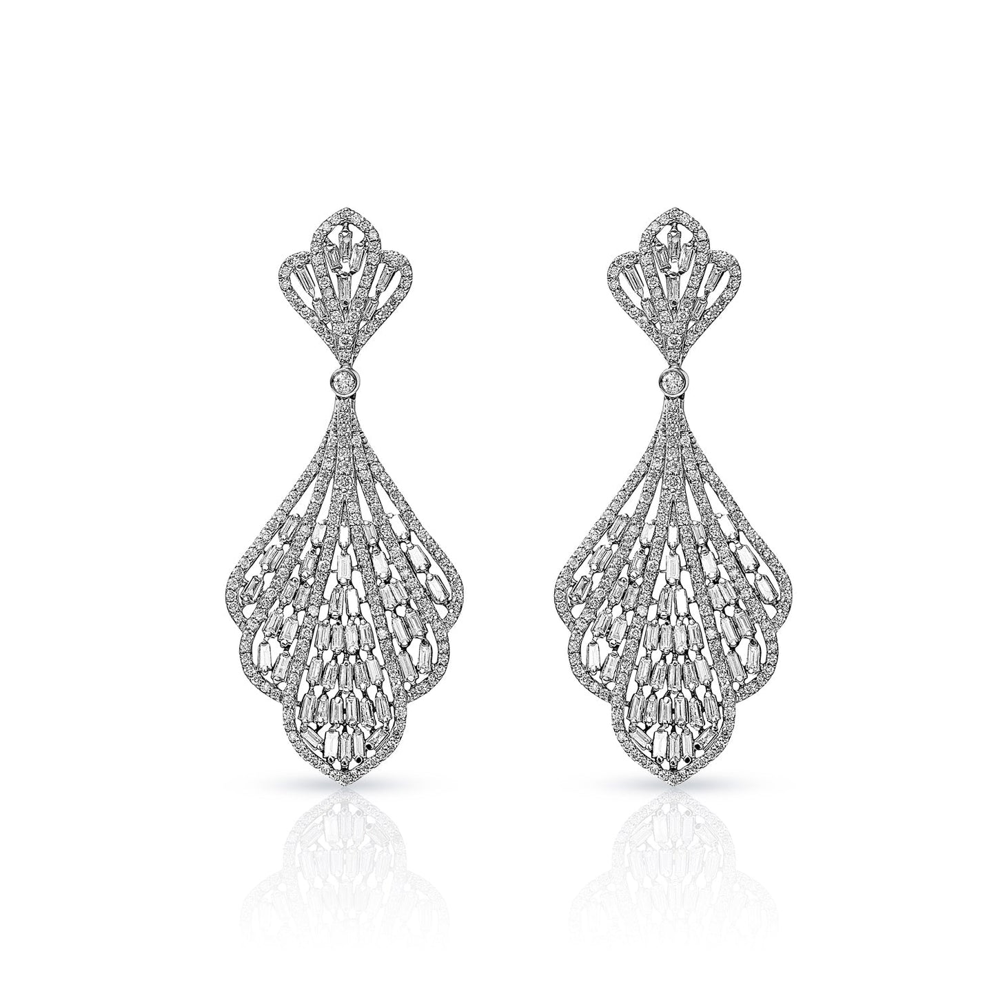 Peyton 4 Carat Combine Mixed Shape Chandelier Diamond Earrings for Ladies in 14kt White Gold  Front View