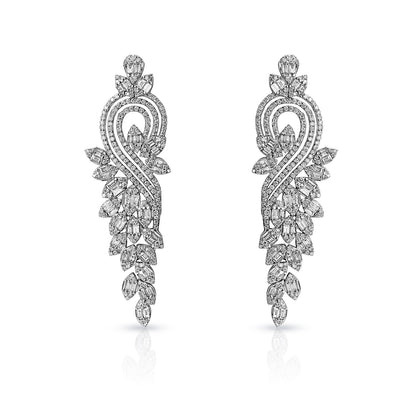 Rylee 5 Carat Combined Mixed Shape Diamond Chandelier Earrings for Ladies in 14kt White Gold Front View