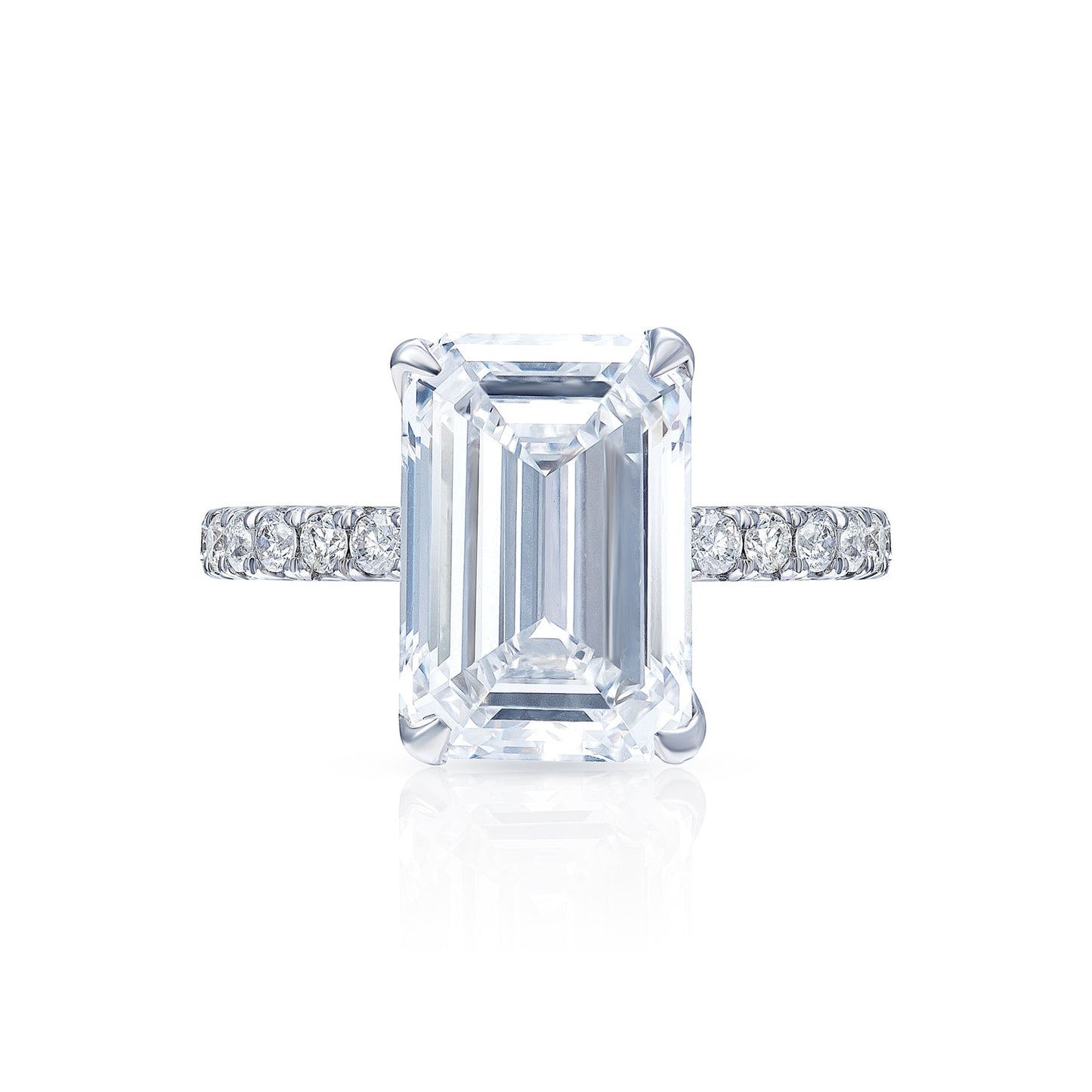 Louise 8 Carat F VS1 Emerald Cut Lab-Grown Diamond Engagement Ring in 18k White Gold Front View